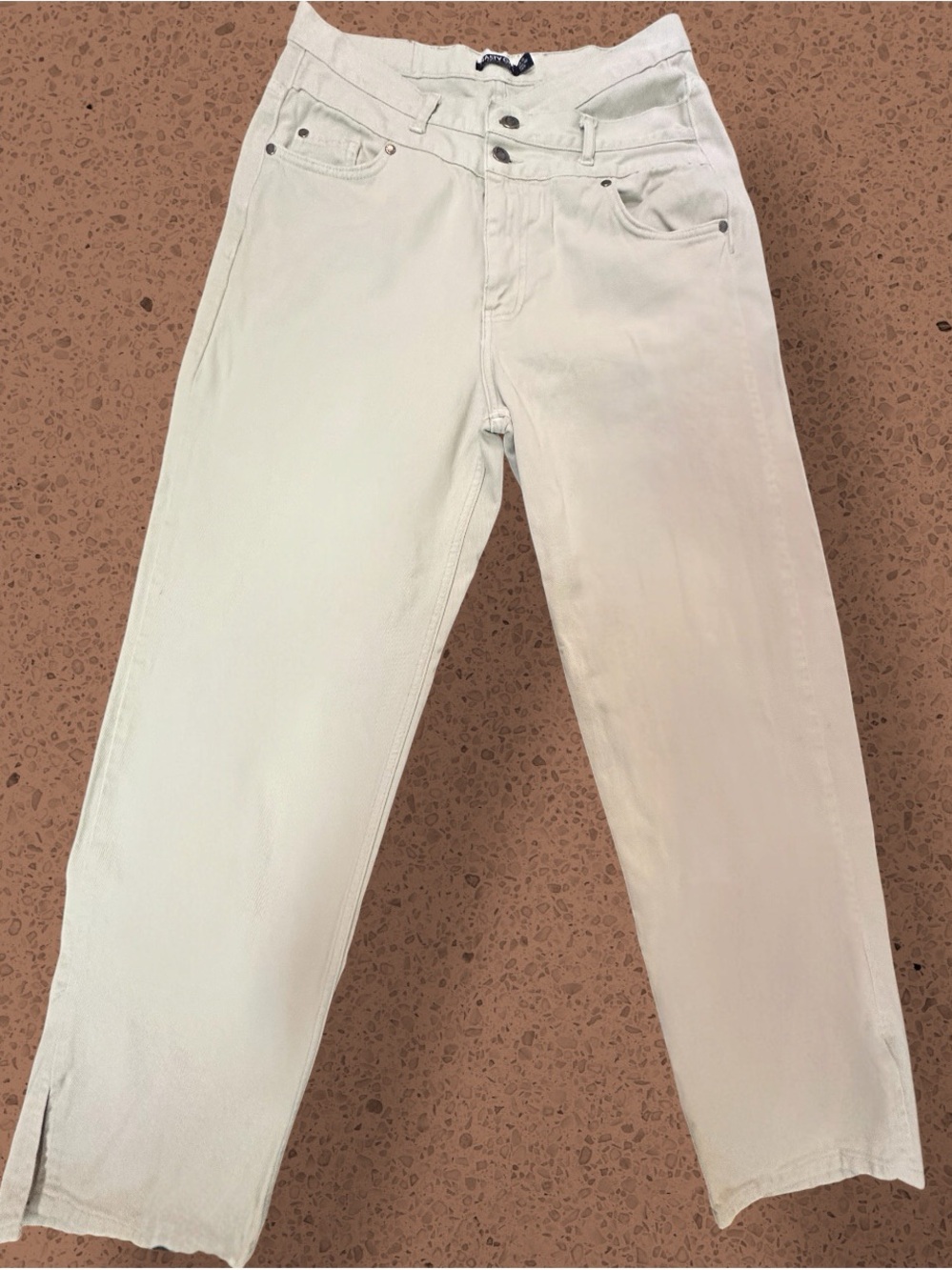 Nasty Gal Organic Crossover V-Waist Baggy Jeans - Ecru/Beige